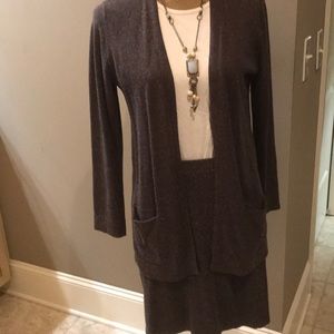 Long tweed cardigan and skirt